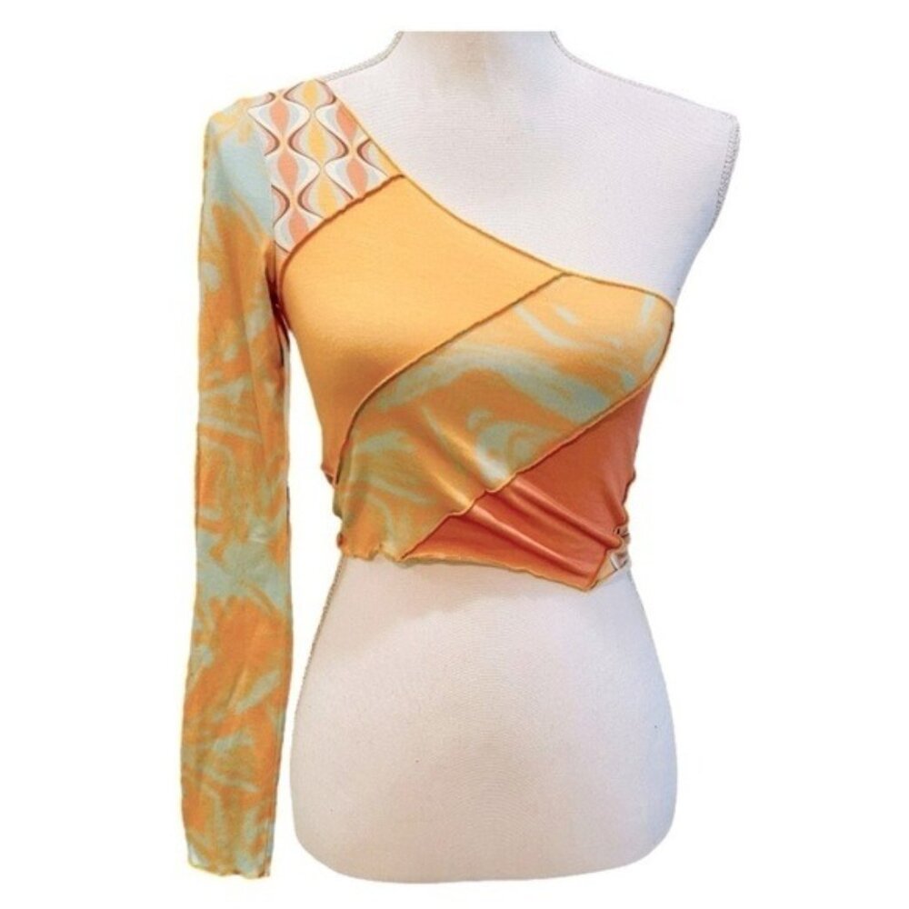 Princess Polly Orange One Shoulder Cropped Long Sleeve T-shirt Size 2